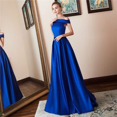 Brides Maid Dresses Blue, Blue Wedding Dress Royal, Bridal Coat, Satin Prom Dresses, Blue Bride, Female Office, Royal Blue Wedding, Prom Dresses With Pockets