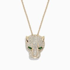 Effy Signature 14K Yellow Gold Diamond & Emerald Panther Pendant, 3.23 TCW 14k Gold Green Jewelry With Pave Setting, Green 14k Gold Jewelry With Pave Setting, Tank Cartier, Golden Necklaces, Cartier Jewellery, Panther Jewelry, Golden Necklace, Neon Wallpaper, Onyx Bracelet