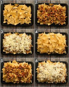 the steps to make nachos are shown here