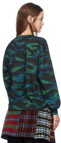 Oversized cotton jersey T-shirt. Camouflage pattern throughout. · Crewneck · Graphic printed at front · Logo patch at front hem · Rib knit cuffs Supplier color: Blue/Green camo Relaxed Fit Camouflage Top For Streetwear, Oversized Cotton Tops With All Over Print, Casual Jacquard Knit Tops For Streetwear, Sporty Camouflage Top With Crew Neck, Jacquard Knit Long Sleeve Tops For Streetwear, Casual Camouflage Crew Neck Sweatshirt, Casual Green Jacquard Knit Tops, Camouflage All Over Print Cotton Tops, Camouflage Graphic Print Relaxed Fit Tops