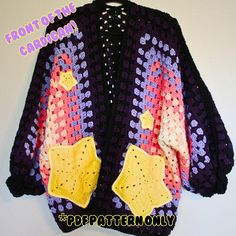 Kirby Granny Square, Crochet Star Cardigan, Hexagon Granny Square Pattern, Hexagon Cardigan Pattern, Crochet Patchwork Cardigan, Cardigan Pattern Crochet, Soft Outfits, Hexagon Cardigan, Yarn Collection