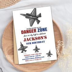 a birthday card with fighter jets on it and the words danger zone printed on it