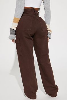 Available In Brown. Cargo Jeans 13.25" High Rise Cargo Pockets 32" Inseam Non Stretch Disclaimer: Due To The Specialized Wash Process, Each Garment Is Unique. 100% Cotton Imported | Unbothered Non Stretch Cargo Jean in Brown size 3 by Fashion Nova Brown Cargo Jeans, Sweater Jumpsuit, Fashion Nova Jeans, Jeans Fashion