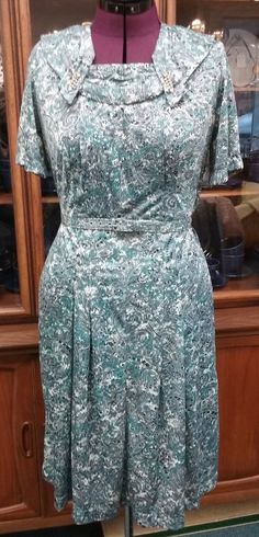 Blue Paisley Floral Dress with Belt and Two Rhinestone Pin1960s Retro Fitted Retro Belted Dress, Retro Fitted Belted Dresses, Retro Belted Dress For Formal Occasions, Retro Belted Formal Dress, Vintage Fitted Belted Dress, Dress And Belt, Fancy Ribbon, Shirtwaist Dress, Made Dress