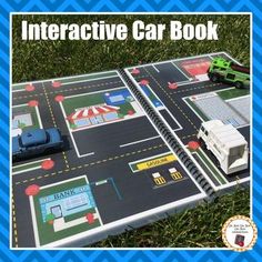 an activity book with cars and trucks on the road for kids to learn how to play