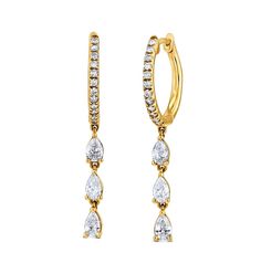 Yellow gold pear diamond hoop earrings Diamond Collection, Diamond Hoop Earrings, Pear Diamond, Fine Jewelry Designers, Stunning Earrings, Diamond Color, Rose Gold Earrings, Gold Hoop, White Diamonds