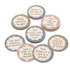 six buttons with words on them that say,'make someone laugh'and'eat something