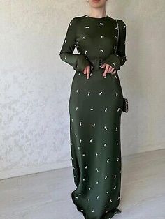 Premium Quality Autumn new fashionable temperament long sleeved slim fit ruffled A-line dress lo, Women's Dresses A Line Long Dress, Slim Hips, Long Bodycon Dress, Skirt Maxi, Floral Outfit, Maxi Dress Green, Hip Dress, Floor Length Dresses, Printed Maxi