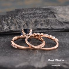 "Pearl Sapphire Engagement Ring Set Lab Blue Sapphire Bridal Set Infinity Rose Gold September Birthstone Twist Solitaire Ring Diamond Gift **Engagement Ring: https://www.etsy.com/listing/609590330 **Wedding Band: https://www.etsy.com/listing/802666186 ITEM INFORMATION Engagement Ring Band Width - (approx. 2.3mm) Center Stone - 7mm Lab Sapphire, Round Cut Side Stone - Natural Diamond Weight - 0.13mm Clarity - SI Color - H Wedding Band: Bandwidth: 1.6mm Side Stone - Natural Diamond& Natural Pe Elegant Adjustable Stackable Sapphire Ring, Adjustable Elegant Sapphire Ring Anniversary, Elegant Infinity Jewelry With Accent Stones, Adjustable Sapphire Jewelry For Wedding, Rose Gold Sapphire Jewelry For Wedding, Rose Gold Stackable Sapphire Wedding Ring, Elegant Stackable Sapphire Wedding Ring, Stackable Rose Gold Sapphire Wedding Ring, Stackable Rose Gold Sapphire Ring For Wedding