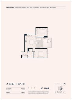 the floor plan for two bed 1 bath