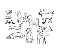 an image of dogs that are drawn in black and white