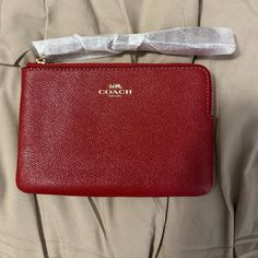 Nwt Leather Coach Wristlet (Red) Red Coach Leather Wallet, Red Coach Clutch As A Gift, Red Coach Clutch For Gift, Red Leather Coach Wallet, Red Clutch Wallet With Zipper Pouch, Red Clutch Wristlet For Travel, Red Zipper Pouch Wallet Clutch, Chic Red Coach Wallet, Red Coach Wristlet For Daily Use