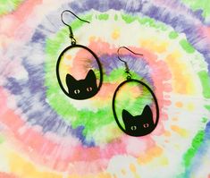 ✨black cat hoop earrings️ Kitten Earrings, Trick Or Treat Costume, Black Cat Earrings, Cute Black Cats, Bird Pendant, Cute Keychain, Black Cat Halloween, Cat Earrings, Fringe Earrings