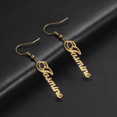 Create the perfect accessory with these unique, personalized earrings. Featuring three stylish designs in gold and silver colors, these high quality metal alloy earrings come engraved with your name for a truly special accessory. Enjoy the feel of quality you get with custom-made name earrings. Bamboo Earring, Earring Christmas, Love P, Name Earrings, Bamboo Earrings, Christmas Gifts For Wife, Earring Gift, For Your Love, Thanksgiving Gift