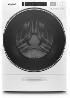 a white washer with the door open on a white background, it's front view