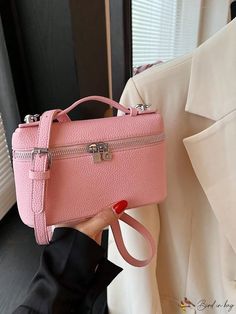 Bird in Bag - Solid Color Cosmetic Case Shoulder Bag Rectangular Phone Bag With Zipper Closure, Rectangular Phone Bag With Zipper For On-the-go, Portable Pink Box Bag For Travel, Pink Rectangular Box Bag For Daily Use, Rectangular Box Bag For Shopping, Chic Pink Rectangular Case Shoulder Bag, Travel Rectangular Mobile Phone Box Bag, Chic Rectangular Case Bag For Shopping, Pink Rectangular Case Box Bag For Shopping