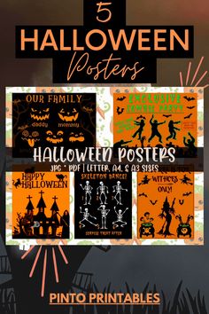 halloween posters with pumpkins and witches on them