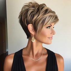 New Short Hairstyles For Women Over 50, Pixie With Long Sides, Short Stacked Pixie Haircut, Summer 2024 Short Hair, Short Full Hairstyles, Long In Front Short In Back Hair, Short Spiky Haircuts For Fine Hair, Edgy Short Hair For Women Over 50, Short Sassy Hair Over 50