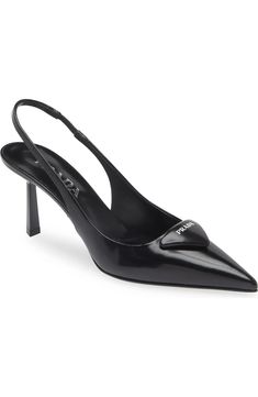 Prada Modellerie Pointed Toe Slingback Pump (Women) | Nordstrom Slingback Pumps With 4-inch Heel And Pointed Toe, Pointed Toe Slingback Pumps With 4-inch Heel For Events, Designer Slingback Pumps With 4-inch Heel And Pointed Toe, Prada Brushed Leather Slingback Pumps, Luxury Slip-on Slingback Pumps With Heel Strap, Slingback Pump, Women's Pumps, Calf Skin, Prada