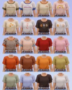 many different colored shirts are shown in this image