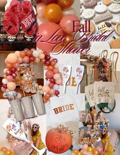 a collage of photos with balloons, decorations and other items in the shape of letters