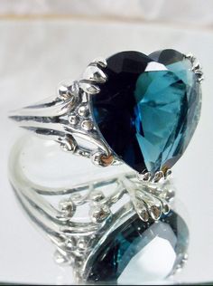 London Blue Topaz ring with a heart shaped gem and gothic style sterling silver filigree Bridal Jewelery, Antique Filigree, Gemstone Art, Mediterranean Blue, Gothic Design, Heart Shaped Rings, Victorian Rings, Heart Gemstone, Anime Meme