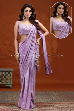 Embrace elegance in this lilac pre-pleated saree, designed for the modern woman. The ready-to-drape soft silk saree offers a perfect blend of tradition and convenience, while the blouse shines with intricate stone, sequin embroidery, cutdana, and handwork. Perfect for weddings or festive events, this saree ensures you stand out with effortless grace. Palkhi Fashion, Handwork Blouse, Pleated Saree, Ready To Wear Saree, Sequin Embroidery, Designer Outfits, Wear Saree, Indian Designer Outfits, Soft Silk Sarees