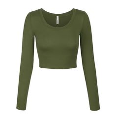 Green Shirt Outfits, Long Sleeve Shirt Outfits, Green Long Sleeve Shirt, Green Long Sleeve Top, Scoop Neck Long Sleeve, Women Long Sleeve Tops, Long Crop Top, Womens Basic, Green Shirt