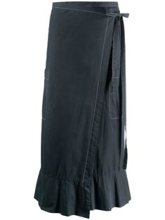 circa 2000s midnight blue cotton wrap design high waist side tie fastening A-line two side patch pockets pleated hem mid-calf length Cool Fits, Knit Stitch, Mid Calf, Midnight Blue, Midi Skirt, Work Wear, Fashion Dresses, High Waisted, Dresses