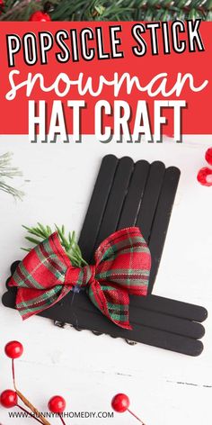 popsicle stick snowman hat craft with text overlay that reads popsicle stick snowman hat craft