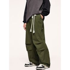 N-056-31 Green Cotton Cargo Wide Leg Pants, Green Cotton Cargo Style Wide Leg Pants, Green Cotton Utility Wide Leg Pants, Green Cotton Wide Leg Pants With Cargo Pockets, Baggy Wide-leg Cotton Work Pants, Baggy Cotton Wide-leg Work Pants, Cotton Wide-leg Work Pants For Streetwear, Casual Full-length Cotton Parachute Pants, Casual Cotton Full-length Parachute Pants