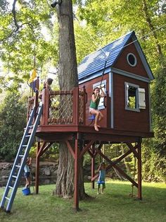 children playing in the tree house