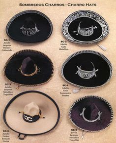 several hats with different designs on them and names in the middle one is for men