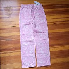 Pink Jeans Slight Wide Leg Cowboy Jeans 5 Pocket New It's Almost Like A Lace Pattern #030 Urban Outfitters Casual Spring Jeans, Urban Outfitters Relaxed Fit Spring Jeans, Urban Outfitters Cotton Jeans For Spring, Spring Cotton Jeans By Urban Outfitters, Urban Outfitters Spring Cotton Jeans, Trendy Spring Jeans By Urban Outfitters, Trendy Urban Outfitters Jeans For Spring, Urban Outfitters Jeans, Pink Jeans