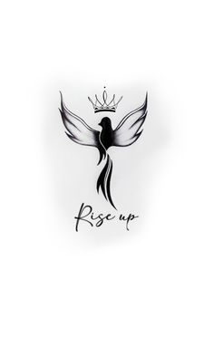 a bird with a crown on it's head and the word rise up above it