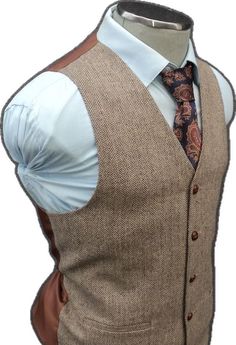 Elegant Brown Business Vest, Formal Brown Sleeveless Outerwear, Brown Sleeveless Formal Outerwear, Brown Three-piece Suit For Semi-formal Occasions, Brown Semi-formal Three-piece Suit, Brown Three-piece Suit For Semi-formal Events, Elegant Brown Winter Vest, Fitted Brown Vest For Semi-formal Occasions, Brown Fitted Vest For Semi-formal Occasions