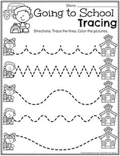 the worksheet for going to school traceing is shown in black and white