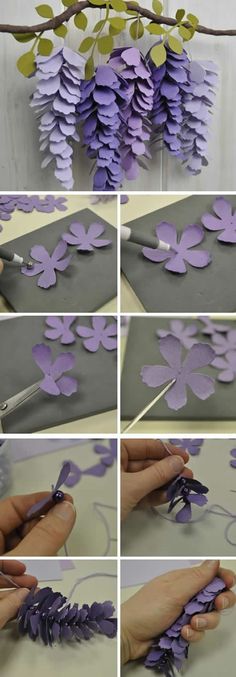 the process of making paper flowers with scissors