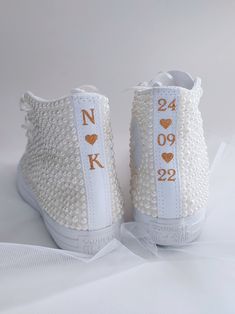 For the beautiful bride to be.. 💎 what is better than being comfortable on your wedding day??! I've created the perfect wedding converse for you  Made with love for your wedding day by  - More Wedding shoes at our shop : https://www.etsy.com/shop/ZorzosCollection?ref=seller-platform-mcnav It's not just the bride that can use a pair of customized Converse, they are suitable for the entire wedding party from your Maid of Honor, Bridesmaid, to the father of the bride they can match their footwear Wedding Day Converse The Bride, Wedding Sneakers For Bride Converse, Custom Bridal Converse, Bridal Converse Mrs, Pearl Wedding Converse, Bridal Sneakers, Wedding Converse, Pearl Accessories, Custom Converse