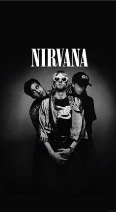 the poster for nirvana, which features two men and a woman in black with their arms around each other