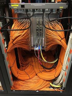 the inside of a server with many wires