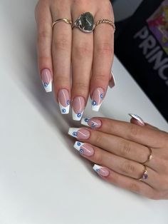 June Nail Colors, Gel Nails Easter, Evil Eye Nail Designs, Nails For Graduation Pictures, Graduation Nails Acrylic, June Nails Ideas, Nails Summer Gel, Graduation Nail Art, Nails For Graduation