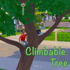 an animated image of a boy climbing up a tree