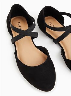 Black Faux Suede Elastic Crisscross Strap Flat (WW), BLACK Wide Shoes For Women, Declutter Your Closet, Extra Wide Shoes, Wide Width Sandals, Business Casual Shoes, Black Flats Shoes, Strappy Flats, Flat Dress Shoes, Black Dress Shoes