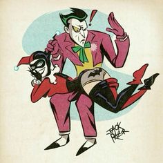 an image of a man and woman in the style of batman comics, one is holding another person's leg