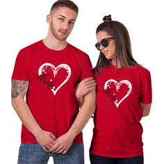 Love Heart Print Couple T Shirt Short Sleeve O Neck Loose Lovers‘ Tshirt Women Men Tee Shirt Tops Valentines Tshirt, Matching Couple Shirts, Couple Tshirts, Matching Tees, Couple Matching, Suzhou, Couple T-shirt, Shirts Women, Solid Clothes