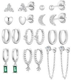 PRICES MAY VARY. 💗 Silver Hoop Earrings and Stud Earrings Set: One Order Includes 10 Pairs Different Style Earrings Set for Women, A Beautiful Box for You to Storage or for Gifts. 4Pairs Silver Stud Earrings, 5Pairs Mini Hoop Earrings with Cubic Zirconia, 1Pair Dangle Chain Earrings. Perface Earring Sets for Women, Never be Out or Style. 💗 Hypoallergenic Earrings Set: This Silver Hoop earring and Stud Earrings Set are Made of Environmentally Friendly Copper, that is Softer Material Creates Lig Silver Earring Set, Chain Earrings Gold, Hoop Gold Earrings, Gold Earrings Set, Silver Hoop Earring, Gold Hoop Earring, Gold Earrings For Women, Earring Sets, Gold Jewelry Sets