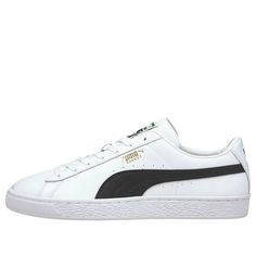 PUMA Basket Classic 21 'White Black' 374923-02 (SNKR/Skate/Light/Casual/Unisex/Low Top) Classic Puma Sneakers For Streetwear, White Puma Sneakers For Streetwear, Puma Basket Outfit, Black And Gold Sneakers, Puma Basket Classic, Gold Sneakers, Puma Suede, Puma Sneakers, Sneakers Shoes