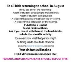 a poem with the words to all kids returning to school in august and another student struggling to make friends