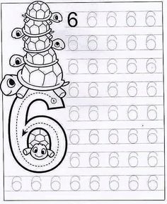 the number six worksheet for children with numbers and turtles on top of it